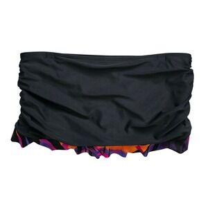 Simon Chang Women's Swim Skirt Bikini Bottom Ruffle Tropical Ruched Black 14